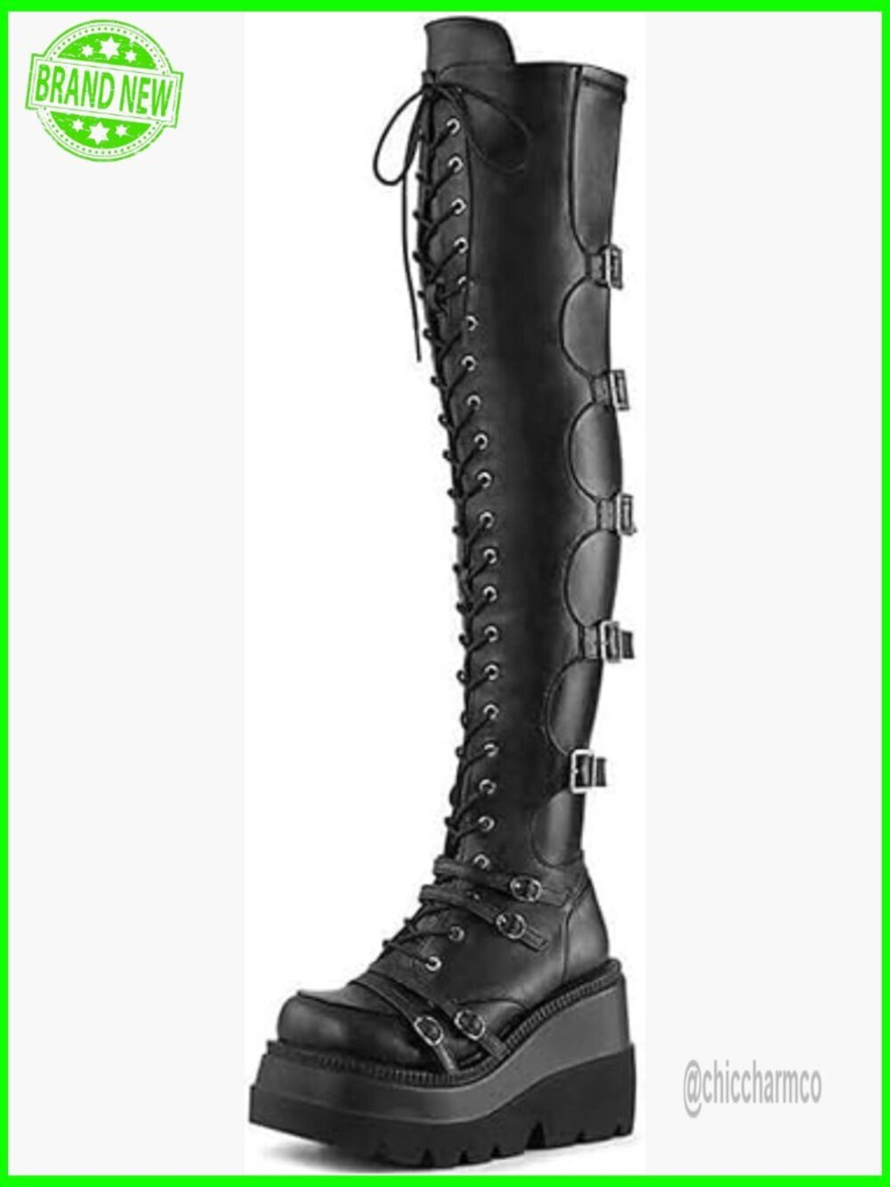 Chunky Platform Mid Calf Combat Boots Wedges Punk Motorcycle Booties